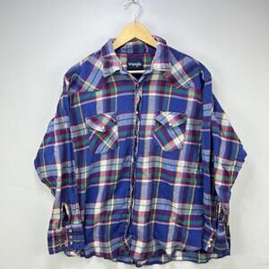 Vintage 90s Wrangler Plaid Snap Button Up Shirt XL Pearl